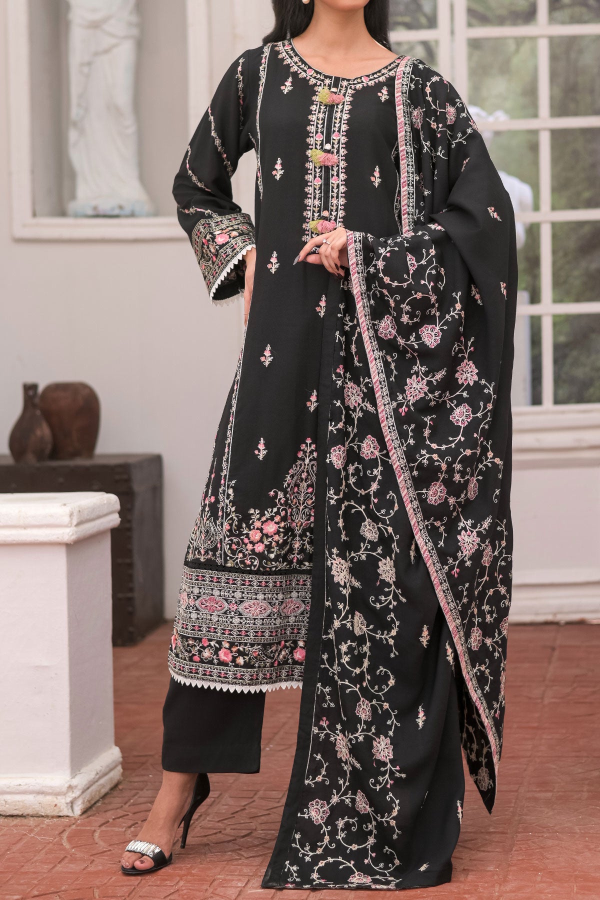 WOMEN'S-3 PIECE EMBROIDERY DHANAK| DH-20