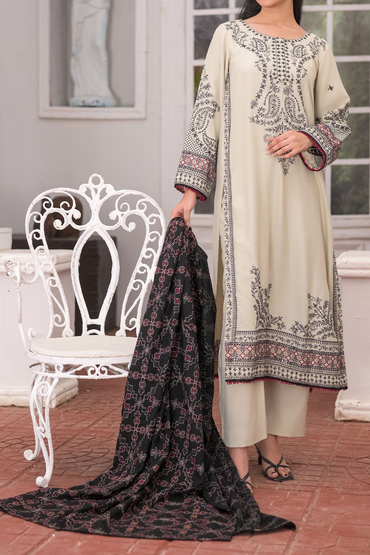 WOMEN'S-3 PIECE EMBROIDERY DHANAK| DH-23