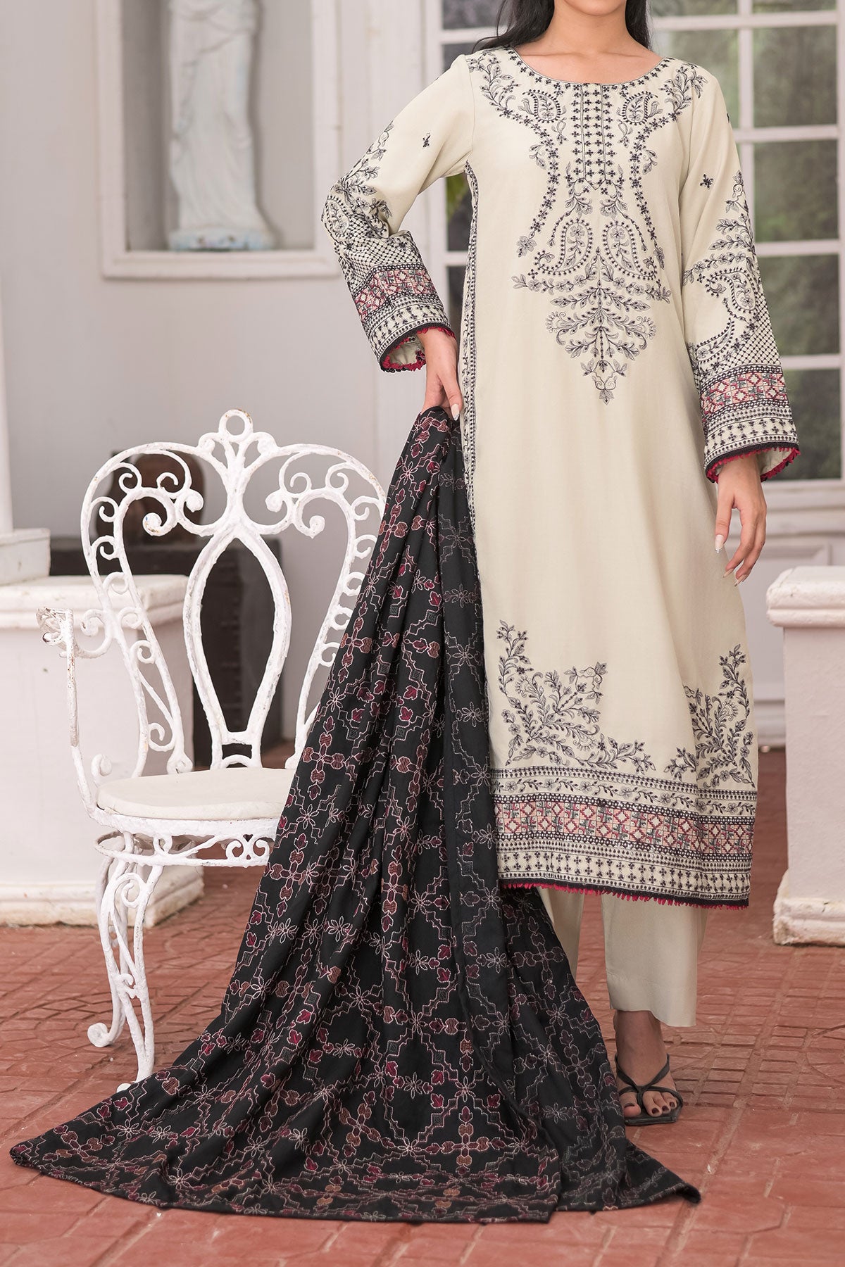 3 PIECE UNSTITCHED EMBROIDERY DHANAK| UN-DH-23