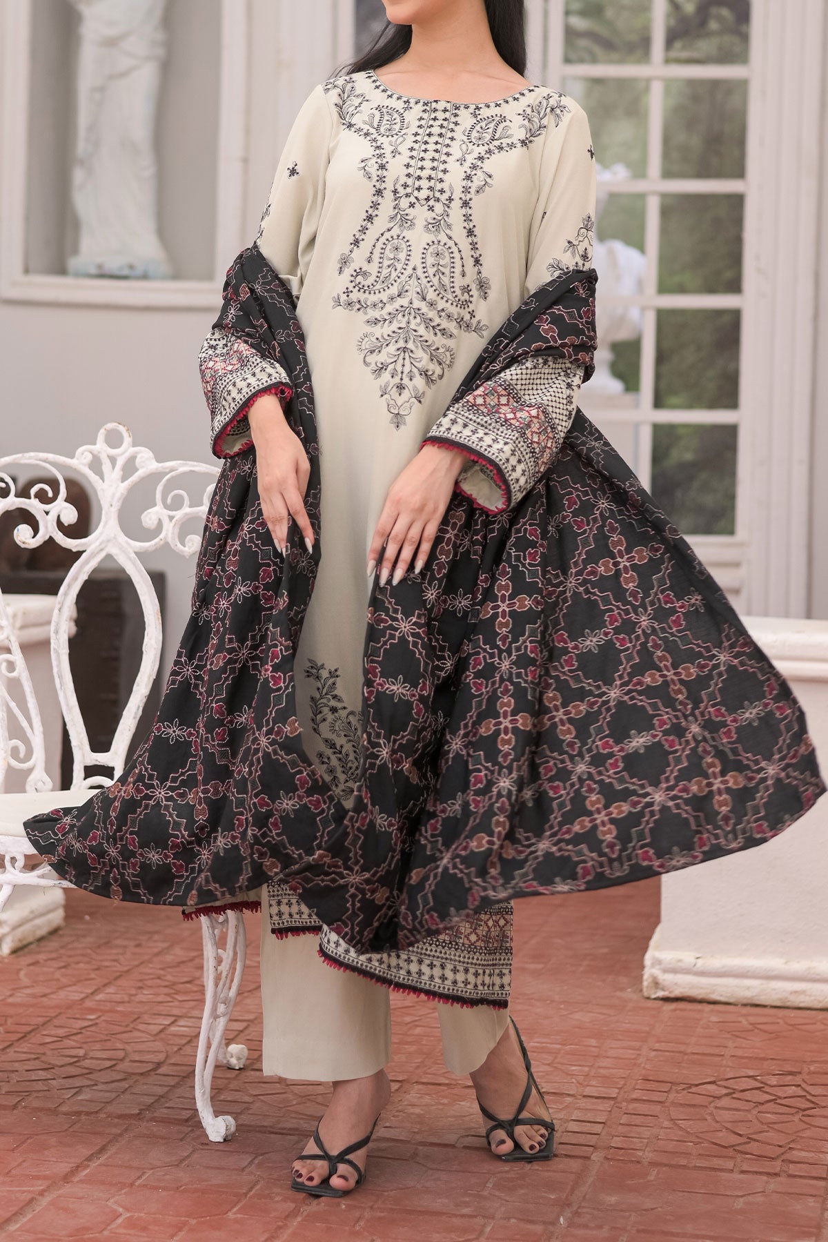 3 PIECE UNSTITCHED EMBROIDERY DHANAK| UN-DH-23