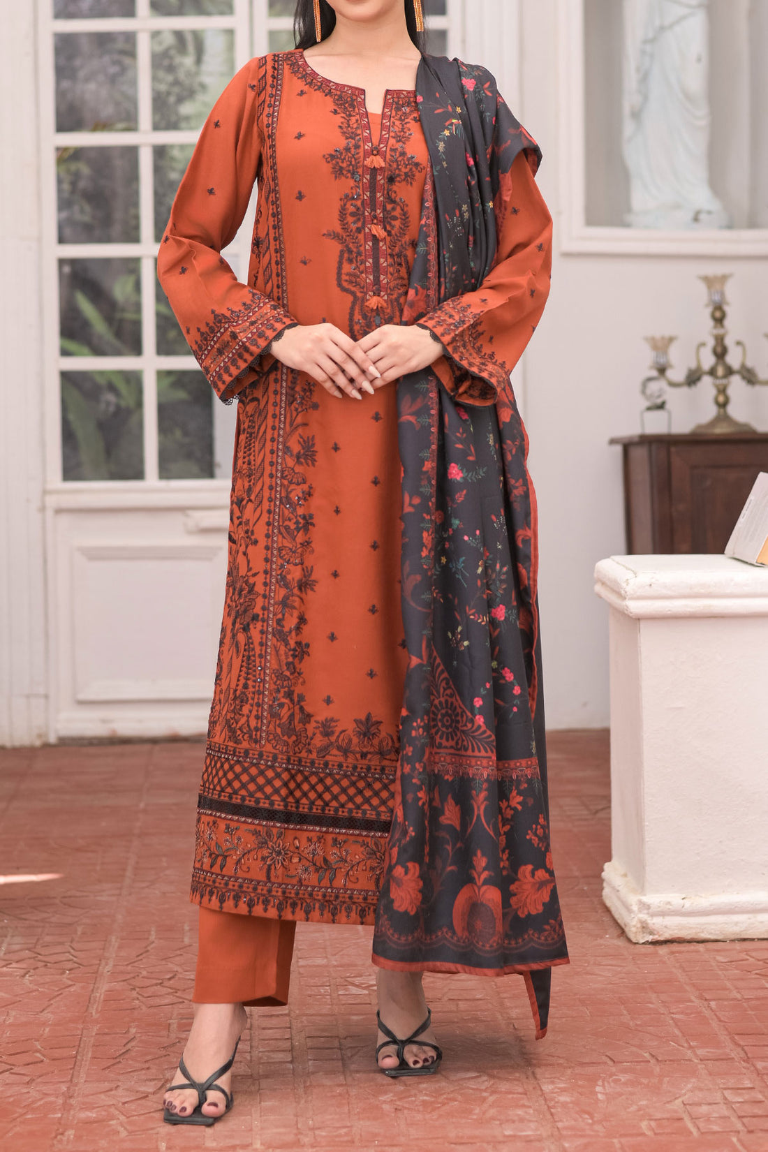 WOMEN'S-3 PIECE EMBROIDERY DHANAK| DH-24