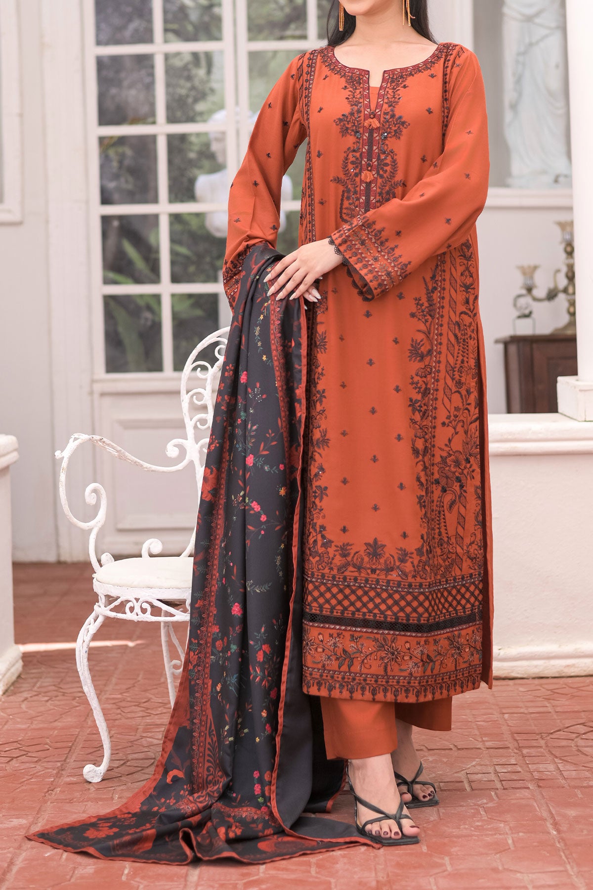 WOMEN'S-3 PIECE EMBROIDERY DHANAK| DH-24