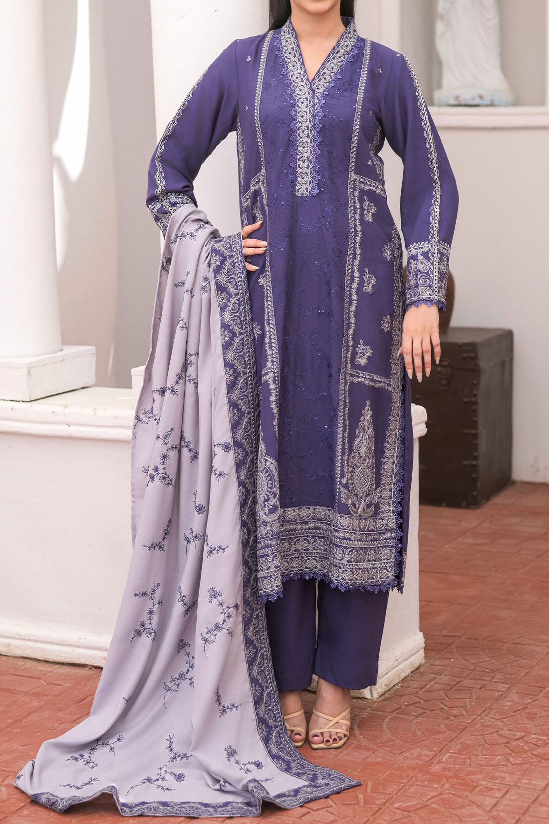 3 PIECE UNSTITCHED EMBROIDERY DHANAK| UN-DH-25