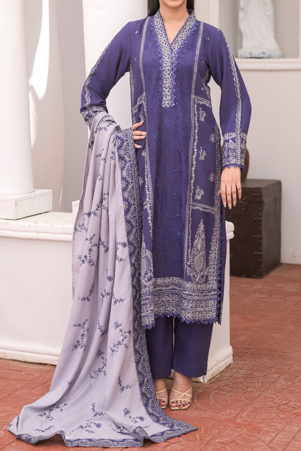 WOMEN'S-3 PIECE EMBROIDERY DHANAK| DH-25