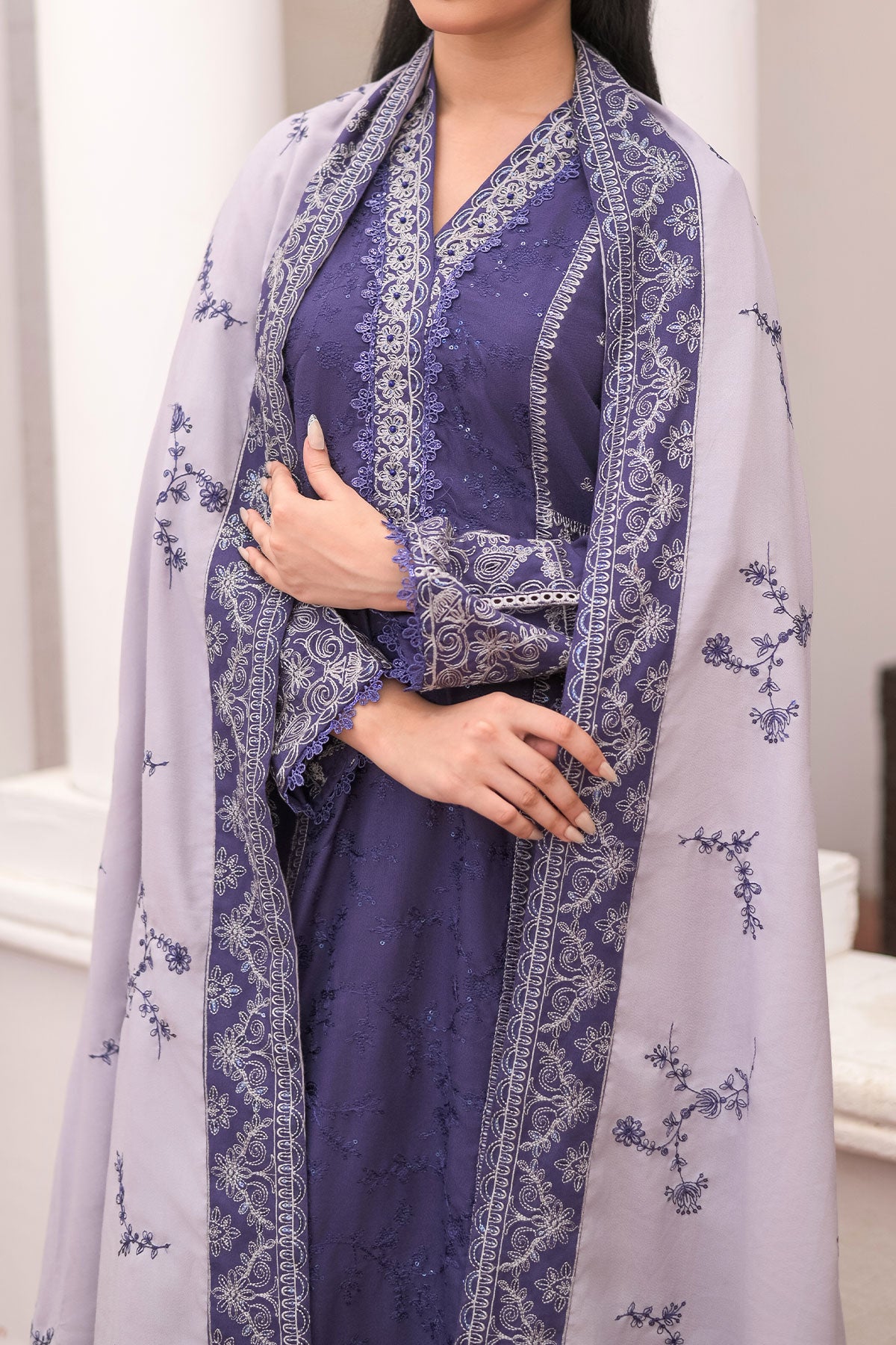 3 PIECE UNSTITCHED EMBROIDERY DHANAK| UN-DH-25