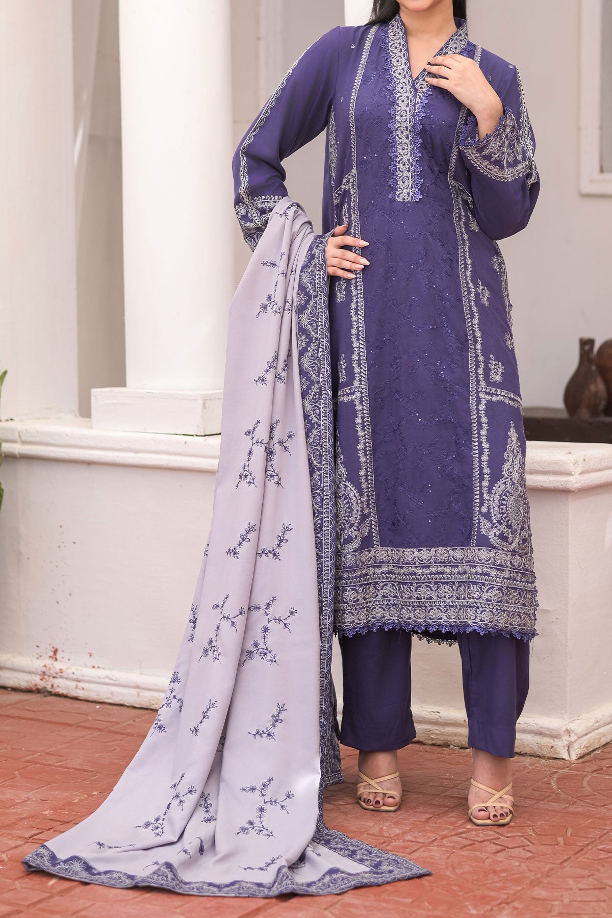 3 PIECE UNSTITCHED EMBROIDERY DHANAK| UN-DH-25
