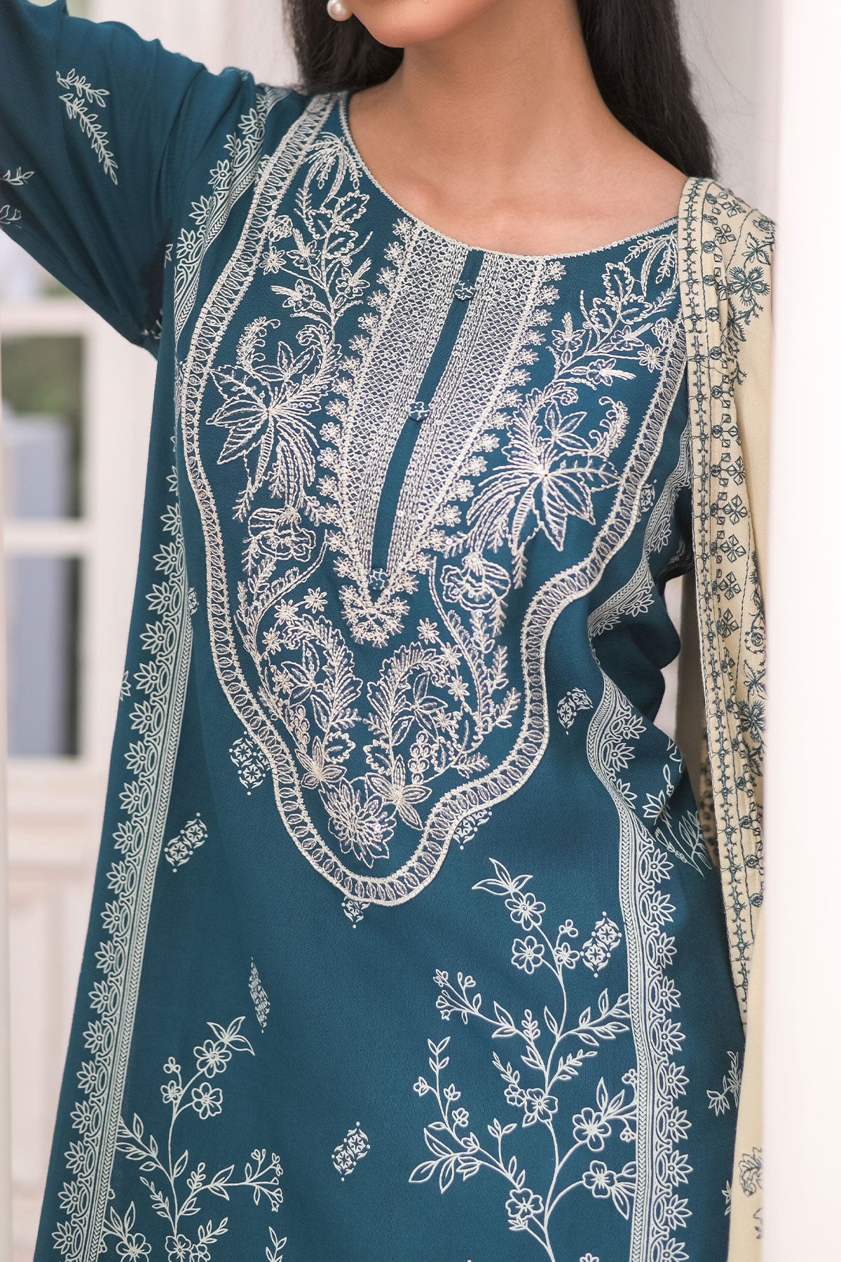 3 PIECE UNSTITCHED EMBROIDERY DHANAK| UN-DH-27