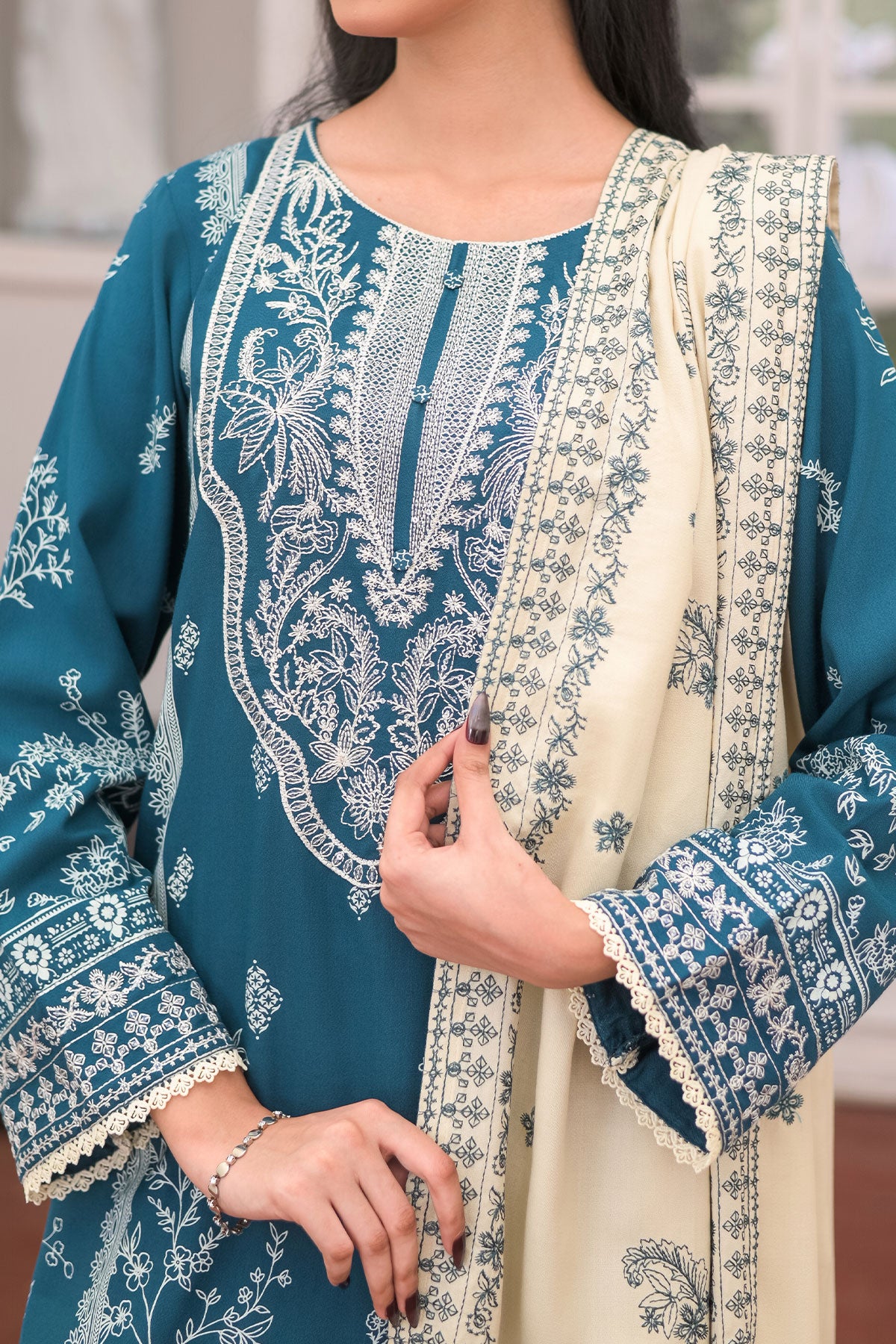 3 PIECE UNSTITCHED EMBROIDERY DHANAK| UN-DH-27