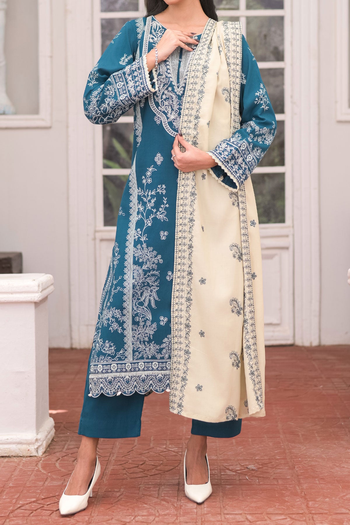 3 PIECE UNSTITCHED EMBROIDERY DHANAK| UN-DH-27