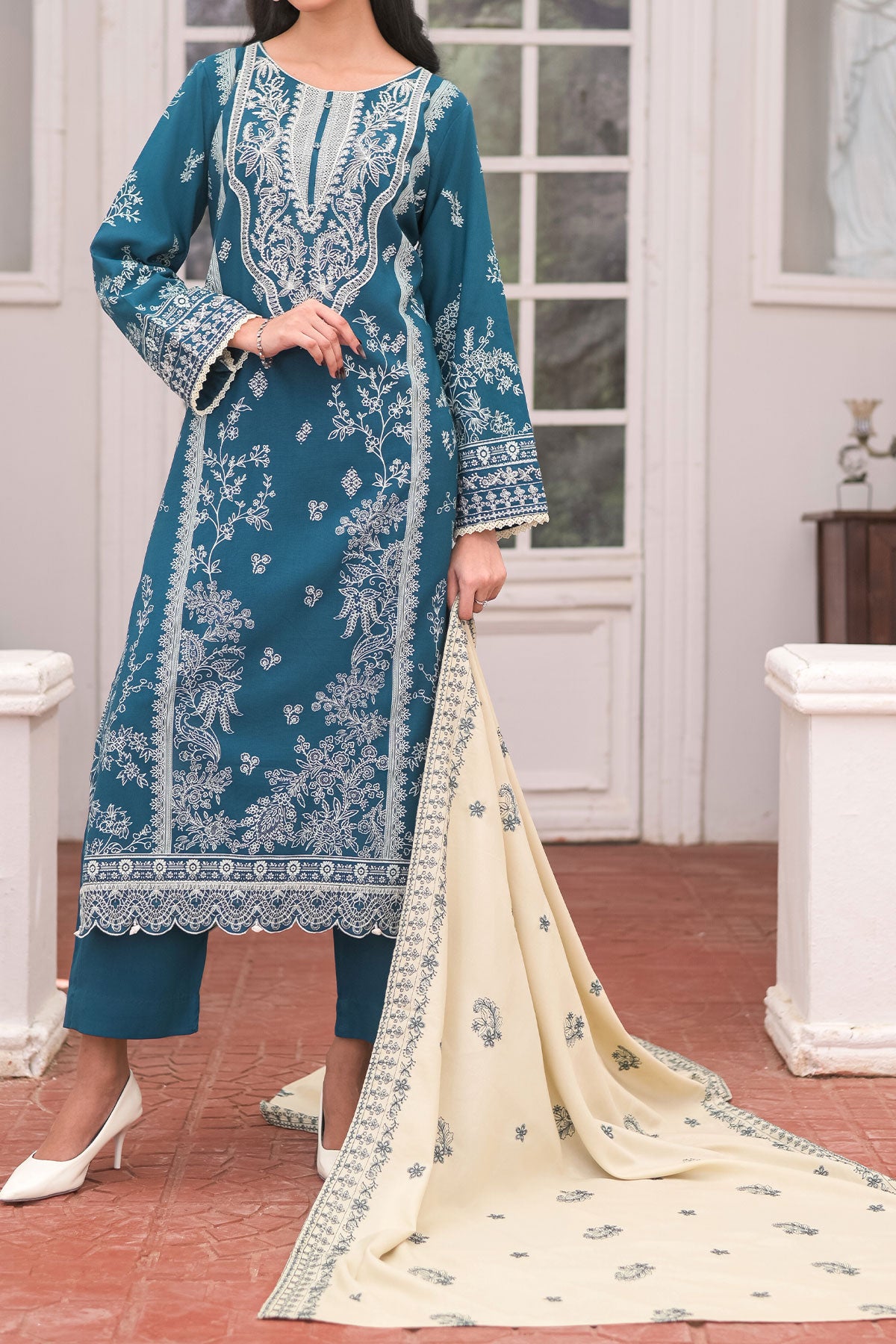 WOMEN'S-3 PIECE EMBROIDERY DHANAK| DH-27