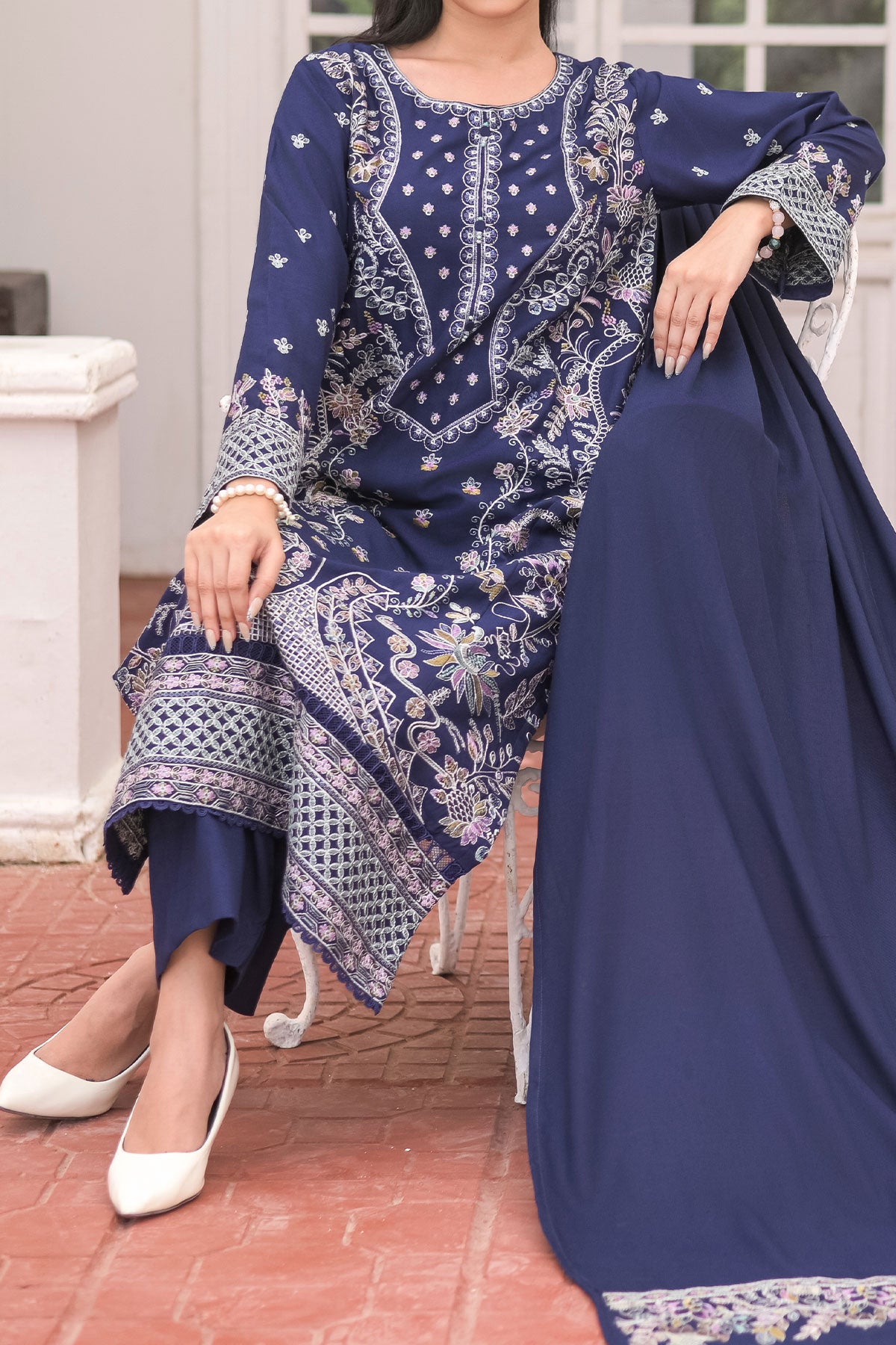 WOMEN'S-3 PIECE EMBROIDERY DHANAK| DH-31