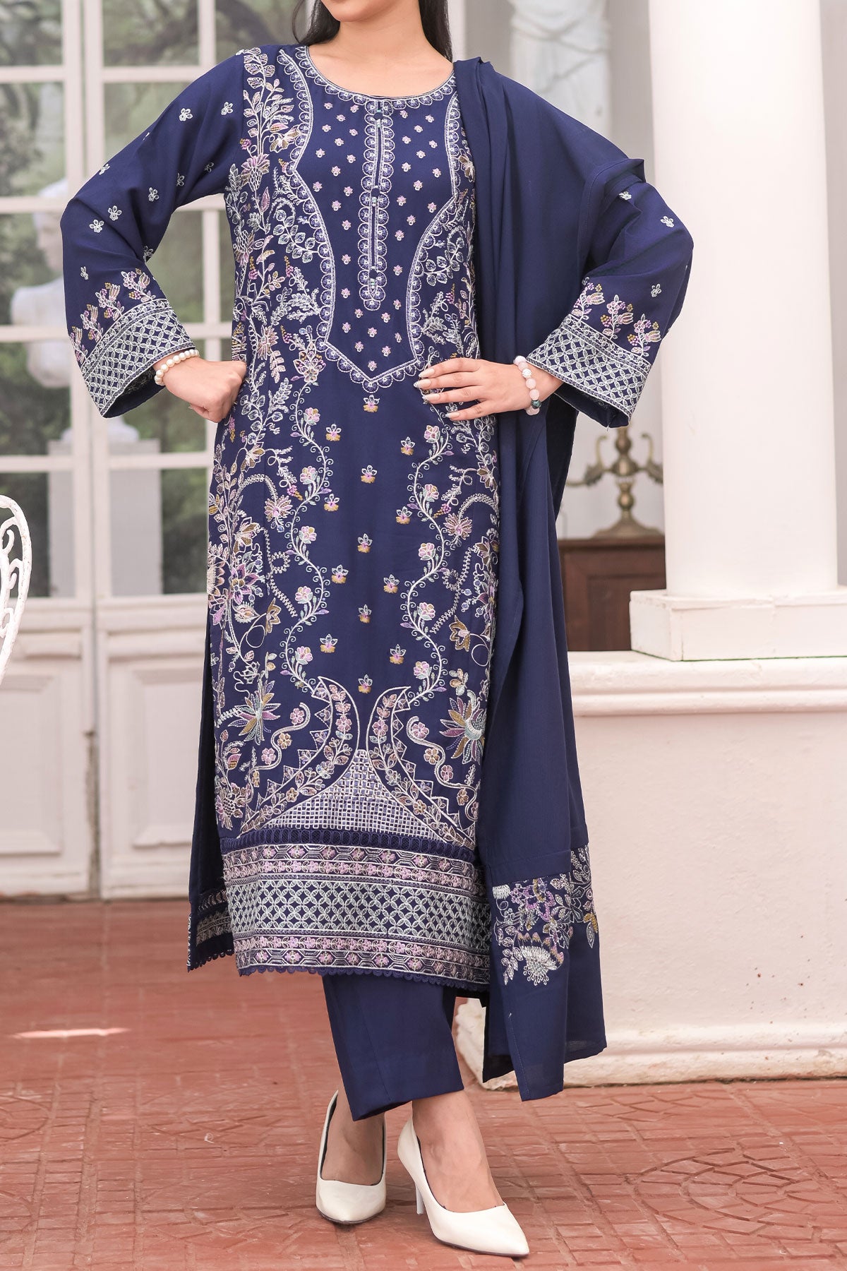 3 PIECE UNSTITCHED EMBROIDERY DHANAK| UN-DH-31