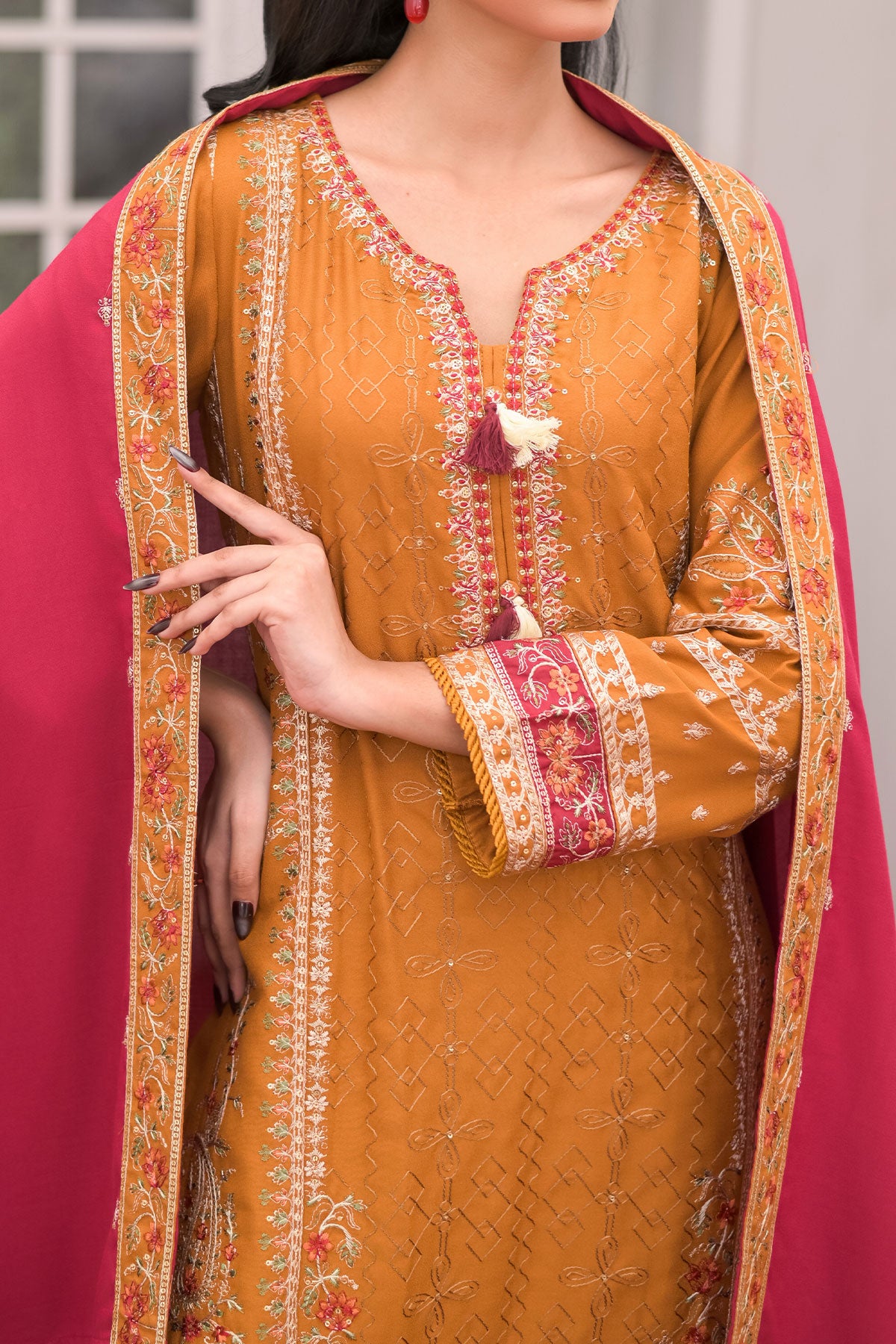 WOMEN'S-3 PIECE EMBROIDERY DHANAK| DH-32