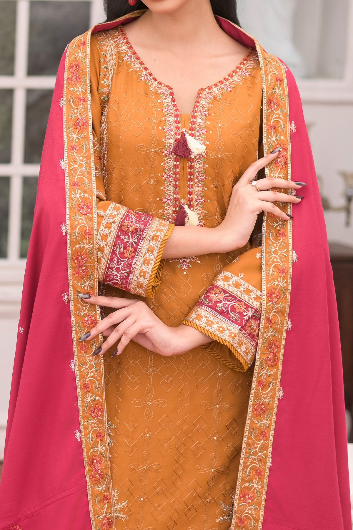 WOMEN'S-3 PIECE EMBROIDERY DHANAK| DH-32