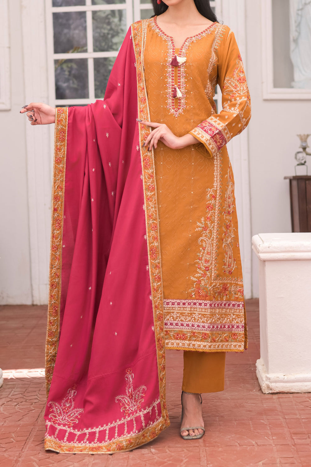 WOMEN'S-3 PIECE EMBROIDERY DHANAK| DH-32