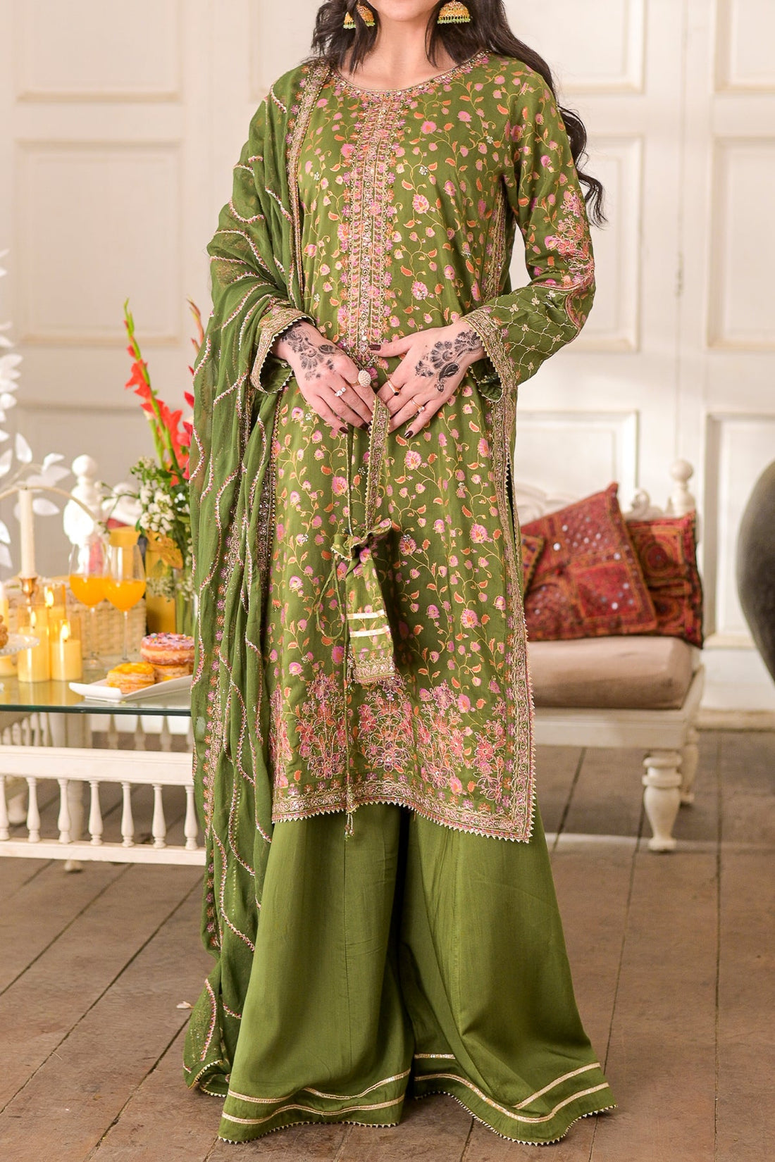 WOMEN'S-3 PIECE EMBROIDERY VISCOSE | DPV-227