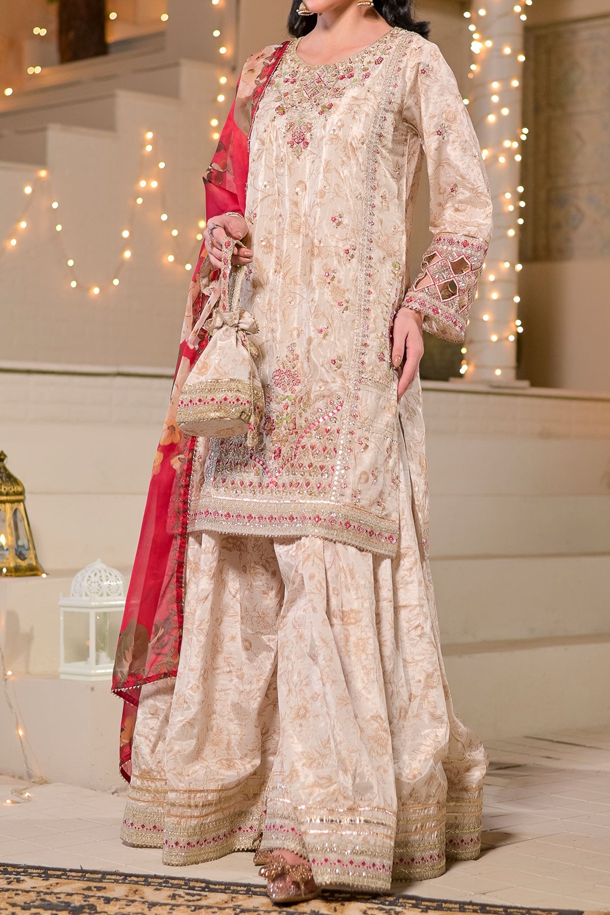 WOMEN'S-3 PIECE  PRINTED RAW SILK | DPV-231