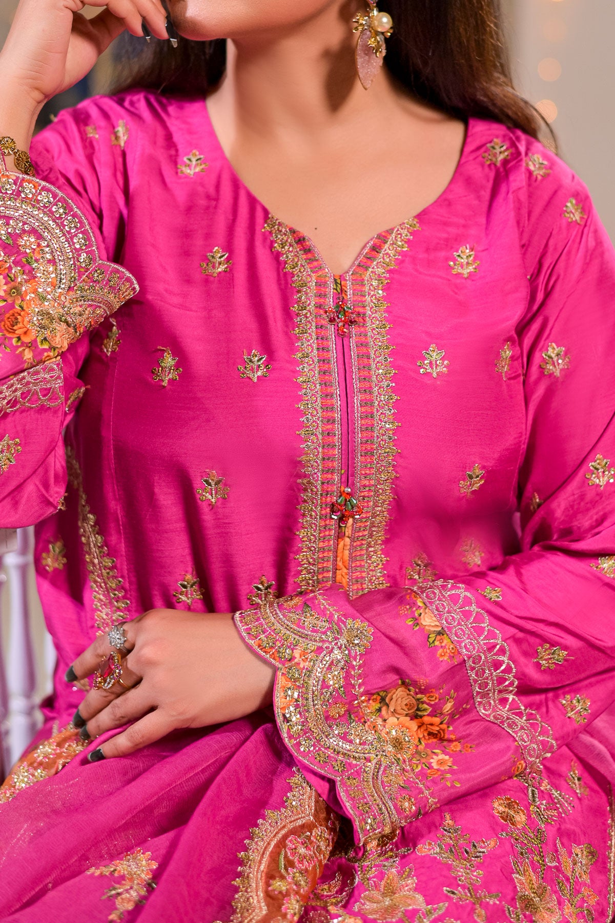 WOMEN'S-3 PIECE  PRINTED RAW SILK | DPV-244