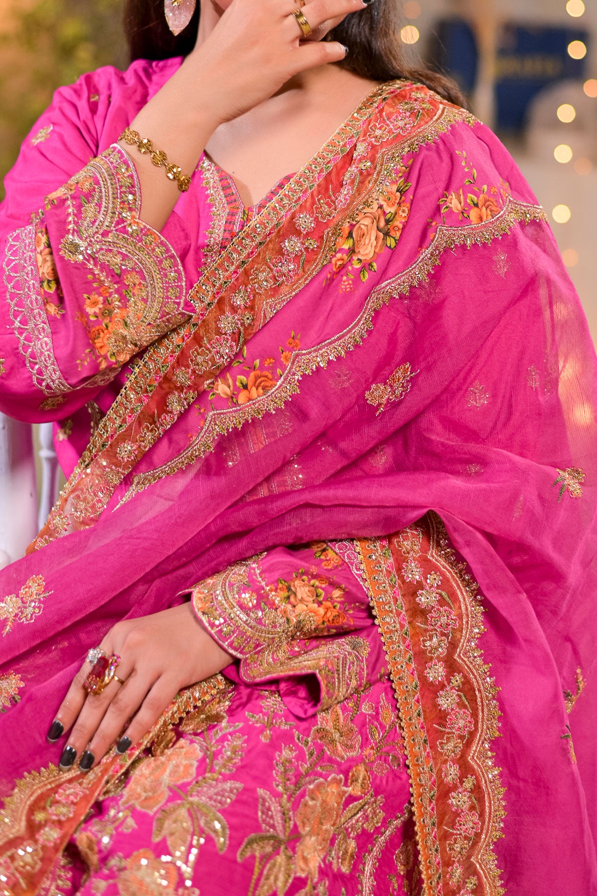 WOMEN'S-3 PIECE  PRINTED RAW SILK | DPV-244