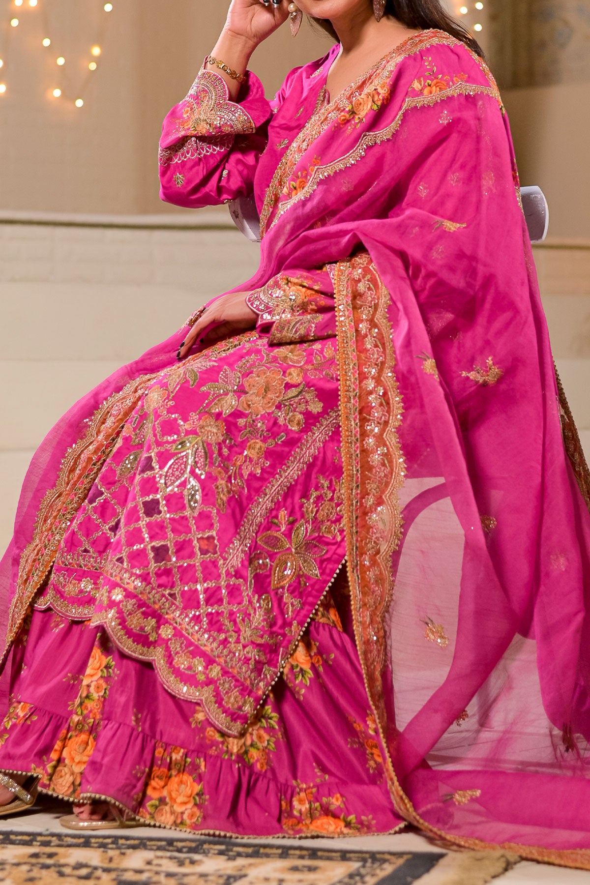 WOMEN'S-3 PIECE  PRINTED RAW SILK | DPV-244