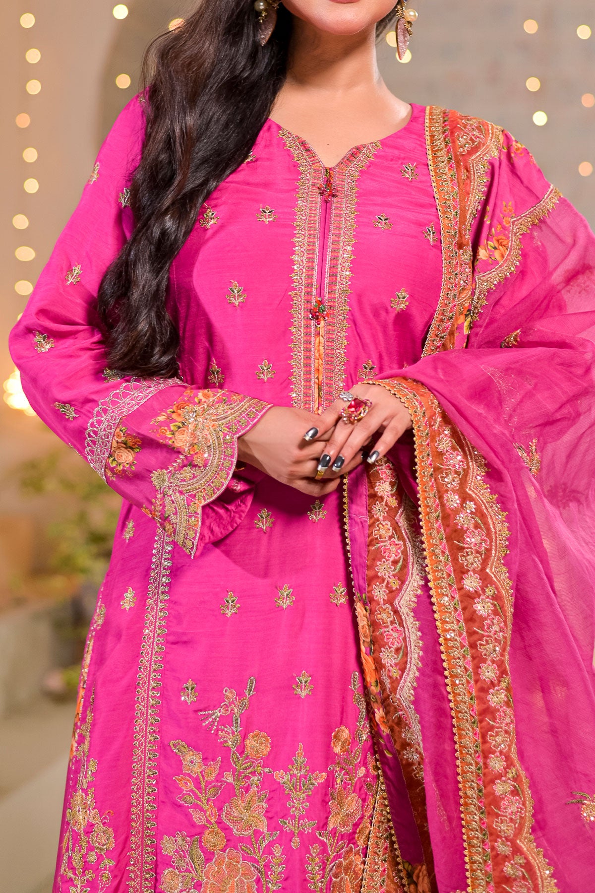 WOMEN'S-3 PIECE  PRINTED RAW SILK | DPV-244