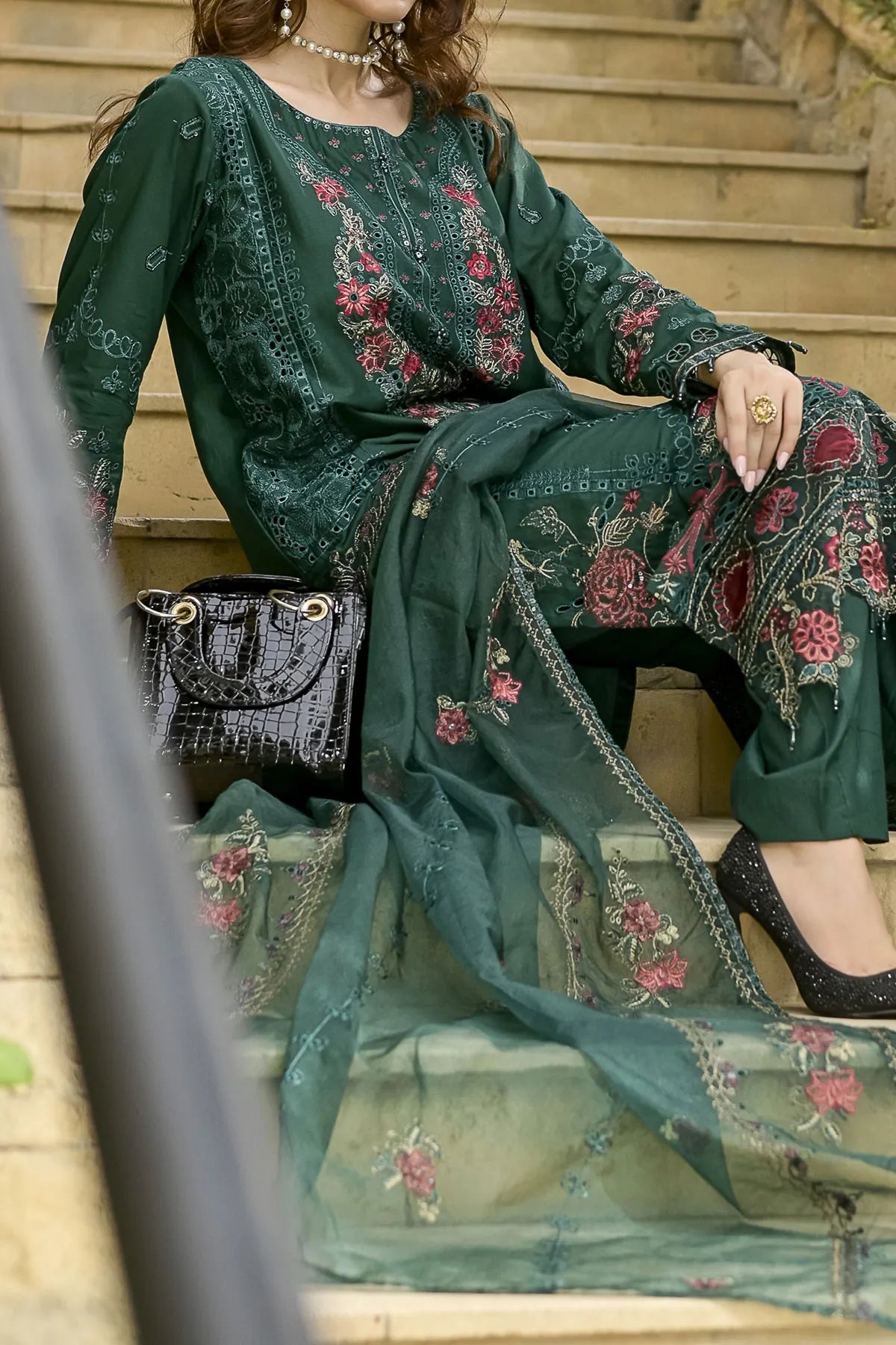 WOMEN'S-3 PIECE EMBROIDERY COTTON | CTN-451