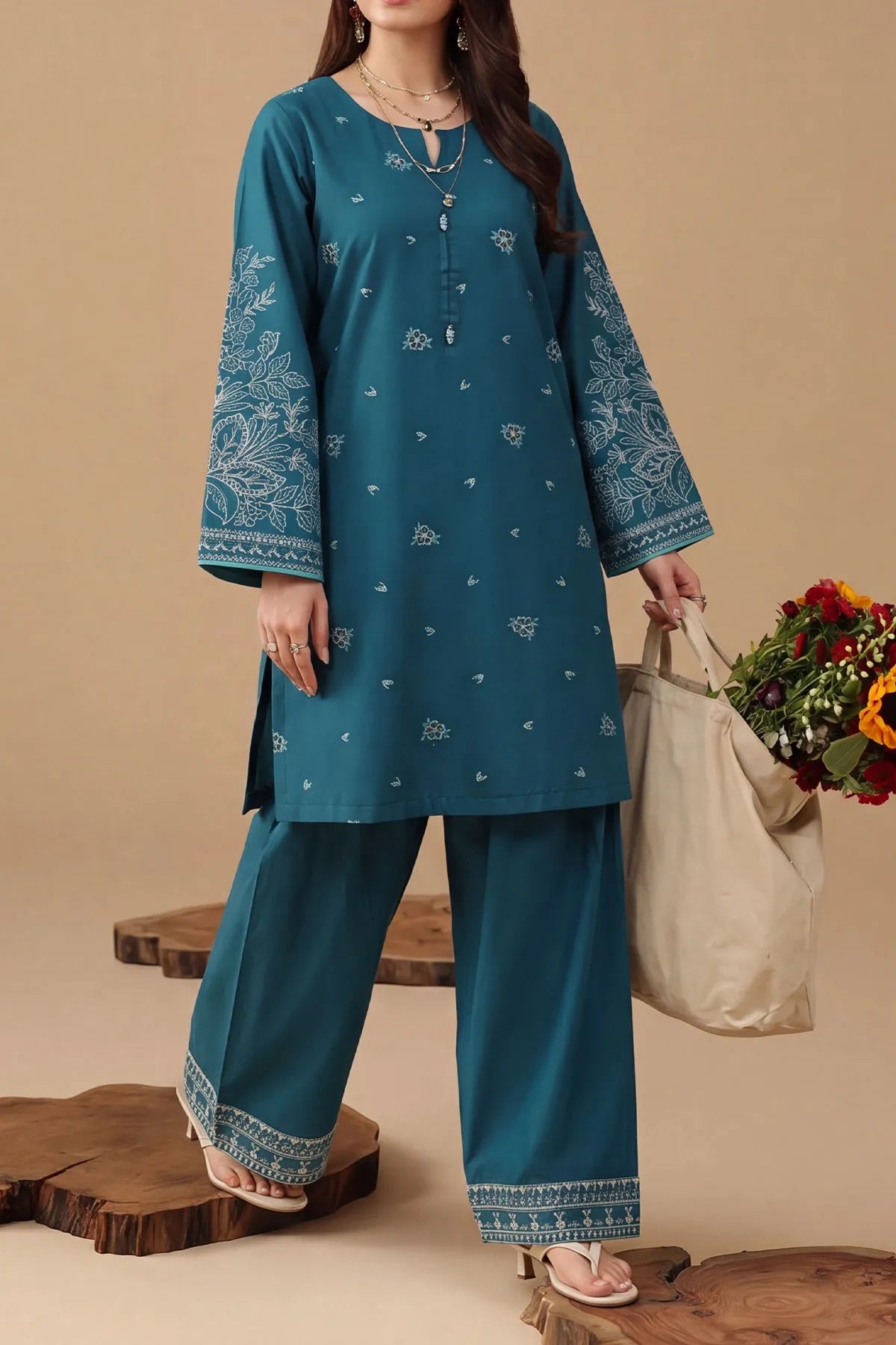 WOMEN'S-2 PIECE EMBROIDERY COTTON | CTN-475