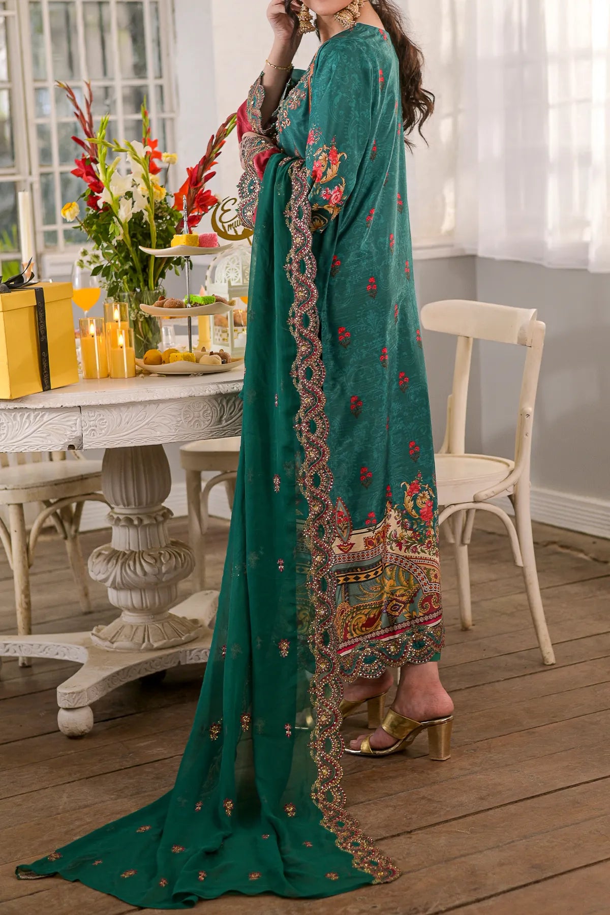 WOMEN'S-3 PIECE  PRINTED RAW SILK | DPV-233