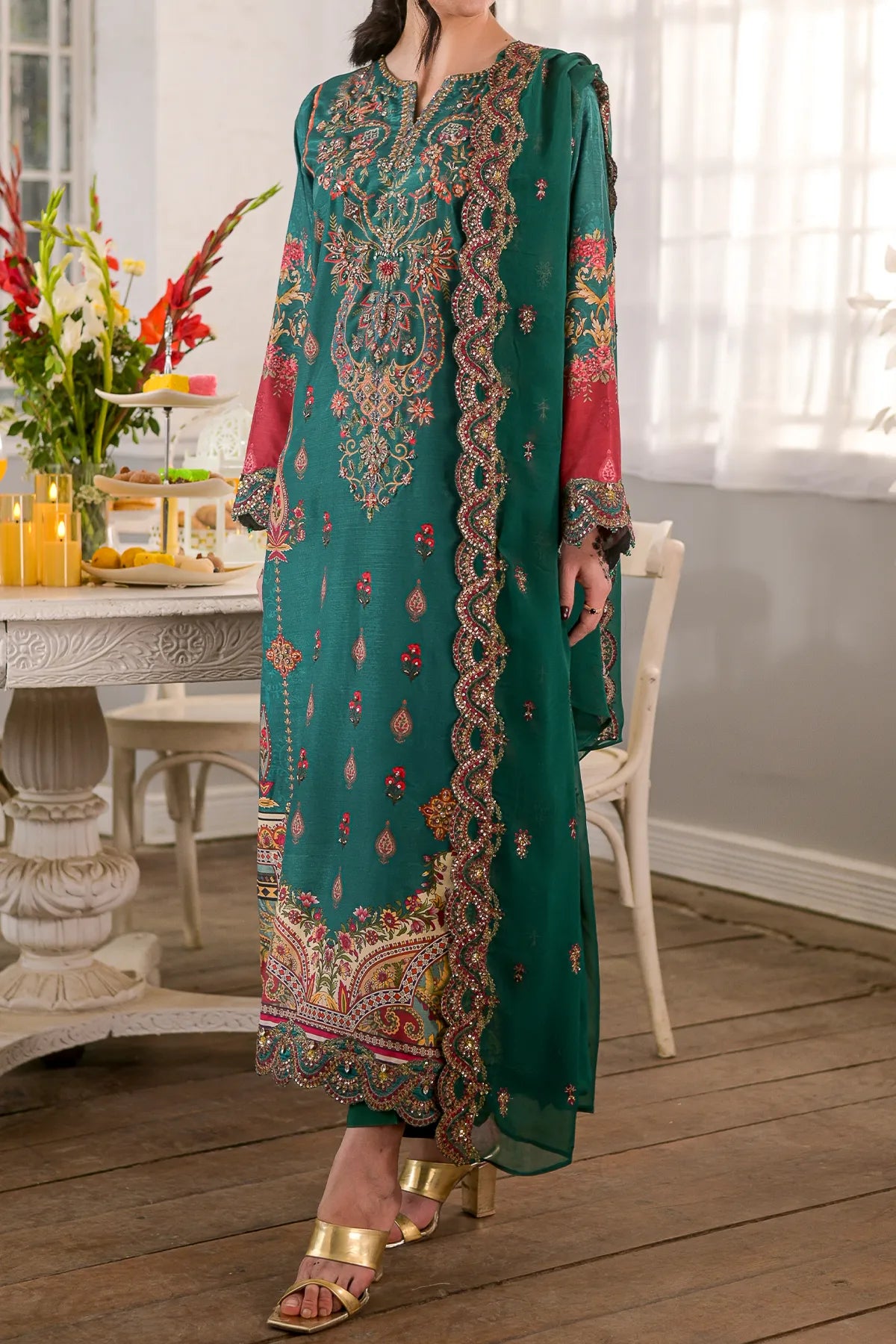 WOMEN'S-3 PIECE  PRINTED RAW SILK | DPV-233