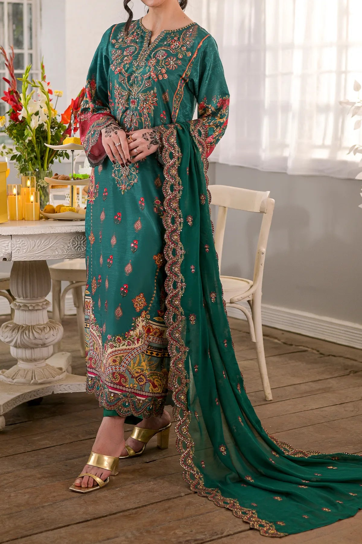 WOMEN'S-3 PIECE  PRINTED RAW SILK | DPV-233