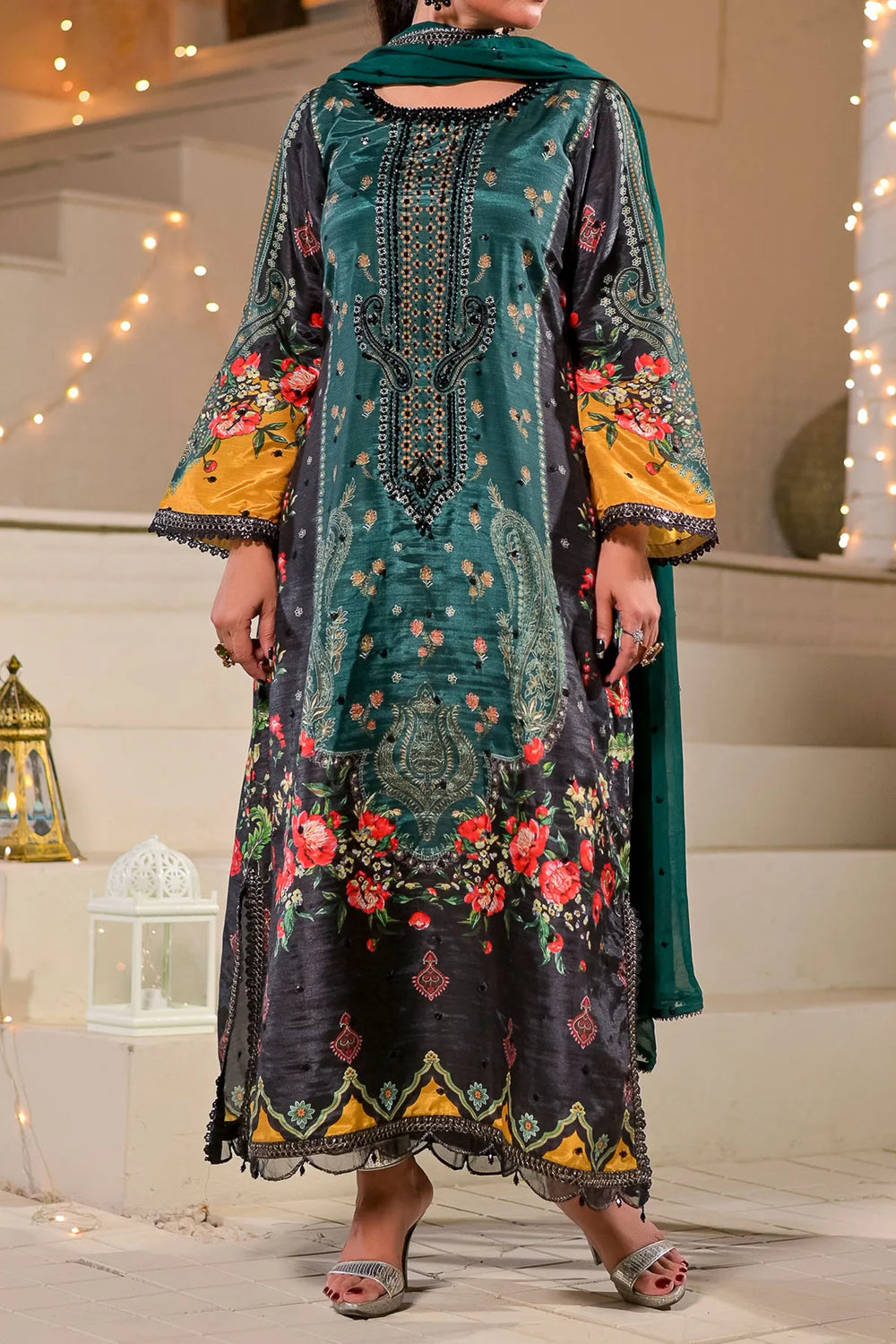 WOMEN'S-3 PIECE  PRINTED RAW SILK | DPV-234