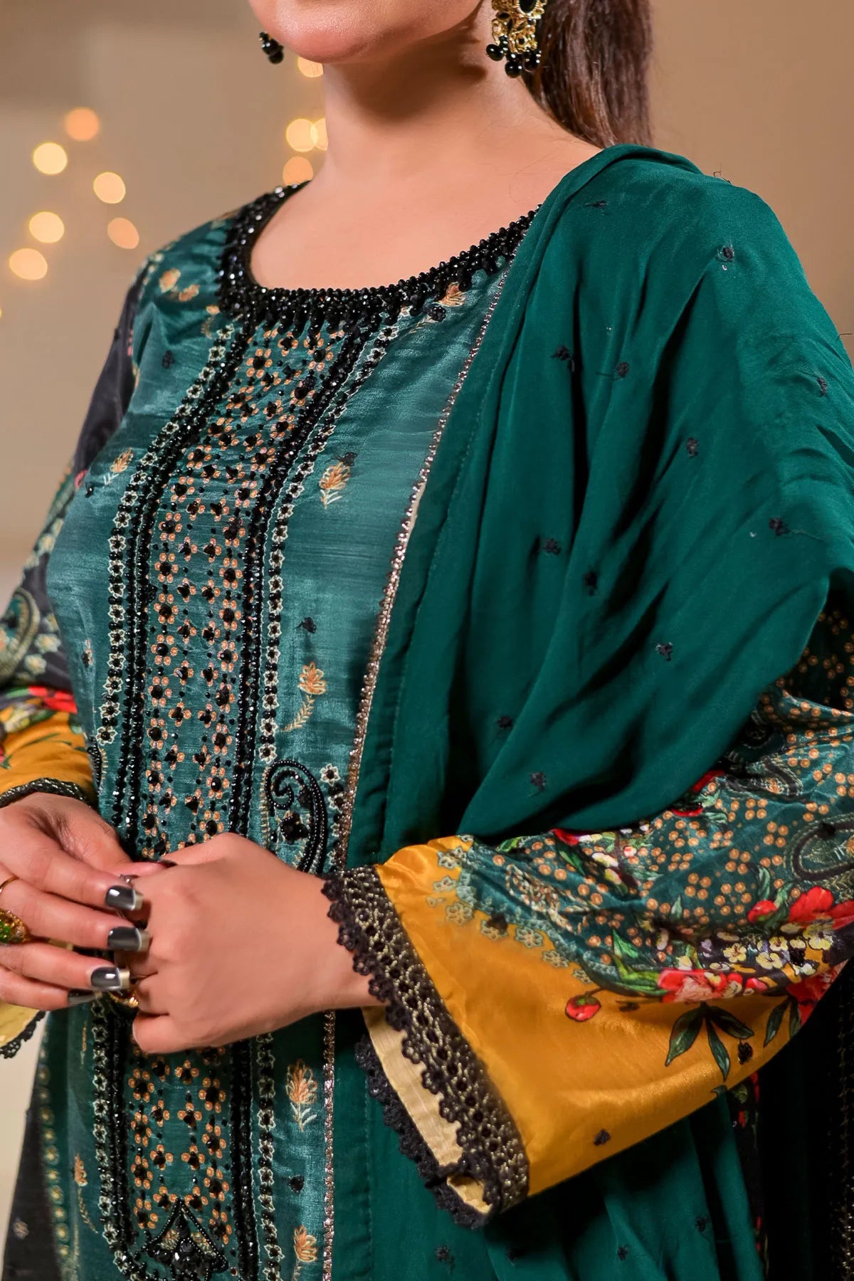 WOMEN'S-3 PIECE  PRINTED RAW SILK | DPV-234