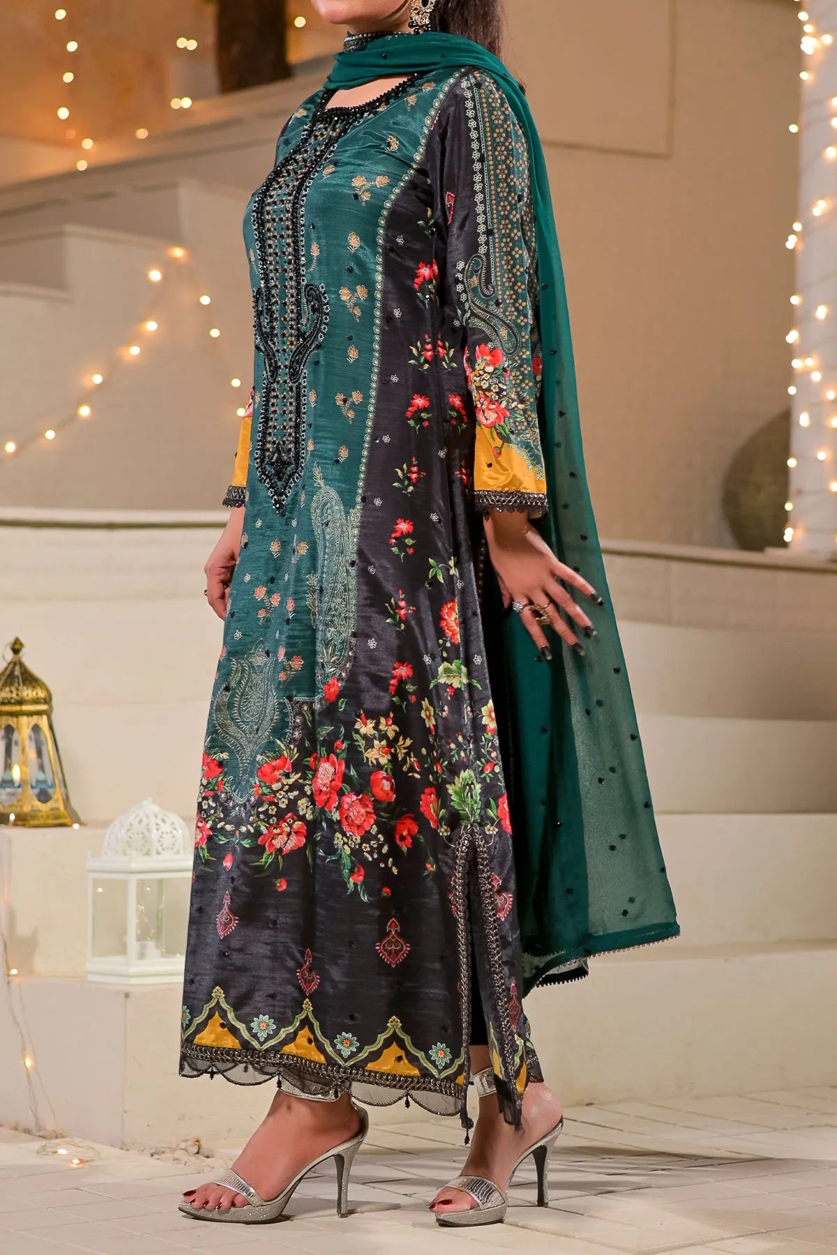 WOMEN'S-3 PIECE  PRINTED RAW SILK | DPV-234