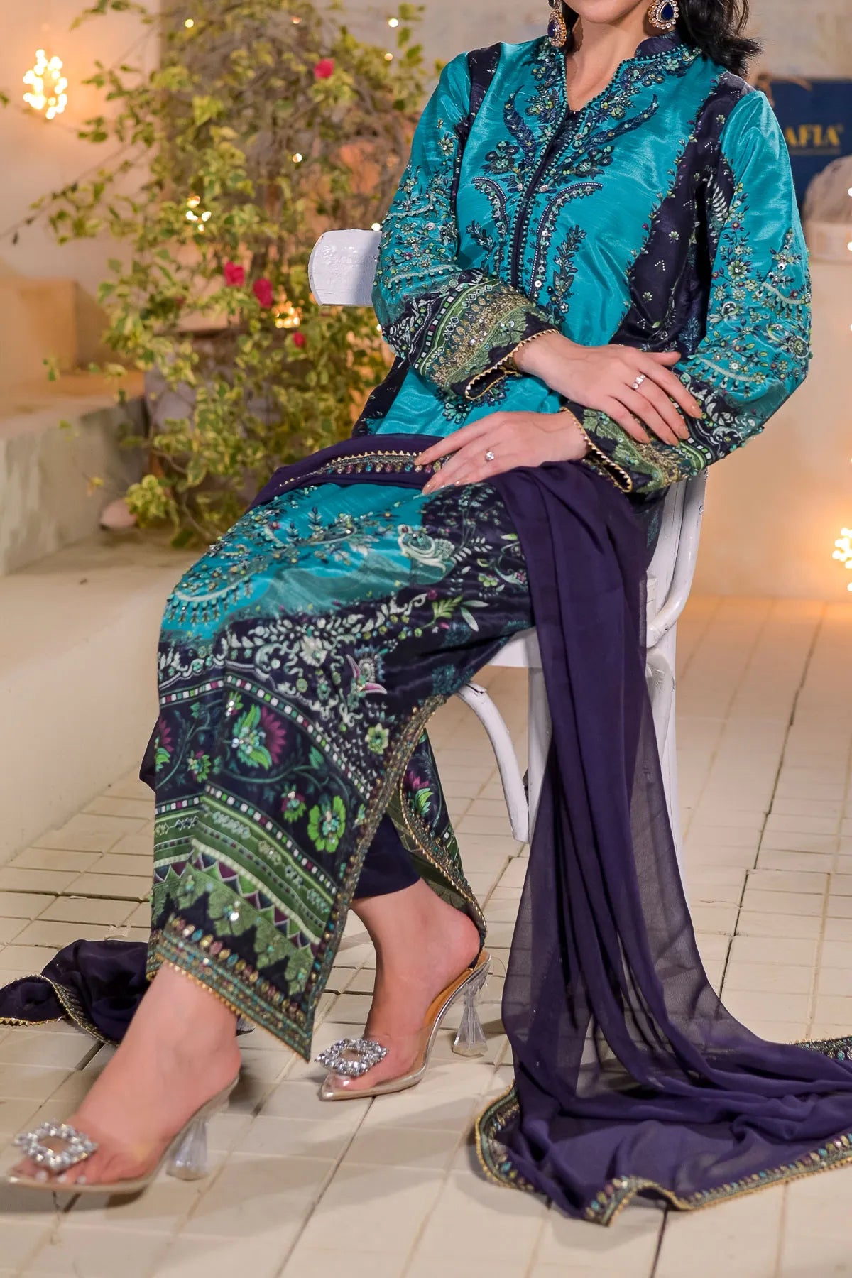 WOMEN'S-3 PIECE  PRINTED RAW SILK | DPV-236