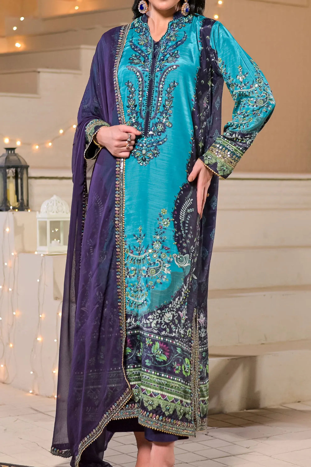 WOMEN'S-3 PIECE  PRINTED RAW SILK | DPV-236