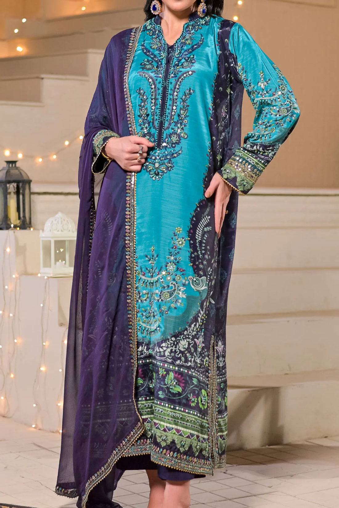 WOMEN'S-3 PIECE  PRINTED RAW SILK | DPV-236