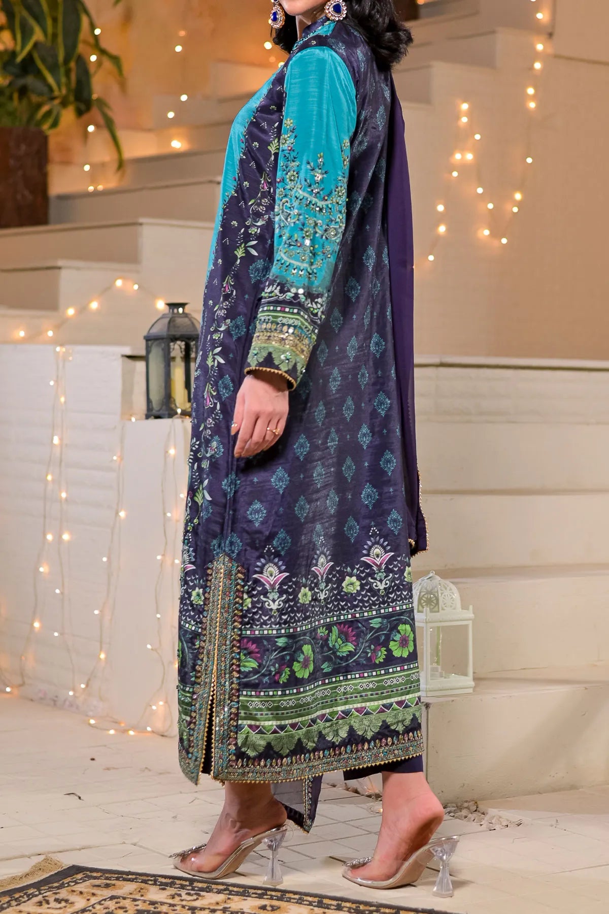 WOMEN'S-3 PIECE  PRINTED RAW SILK | DPV-236